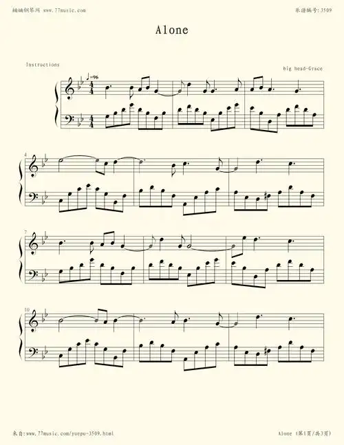 钢琴谱:alone