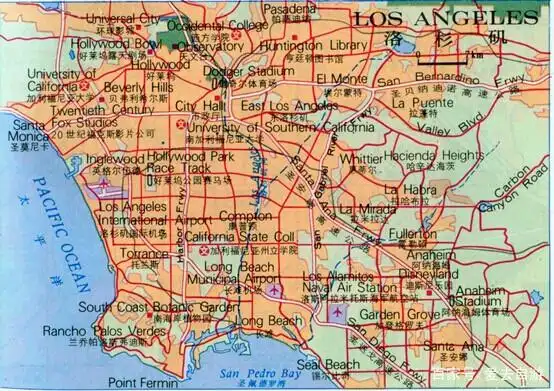 美国洛杉矶中文地图高清大图下载,地理位置及洛杉矶旅游推荐