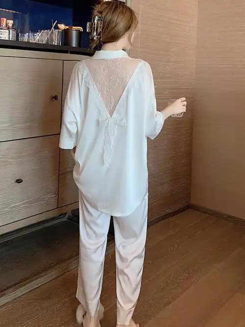 日本代购softhoney2021新款睡衣甜美冰丝性感露背睡衣