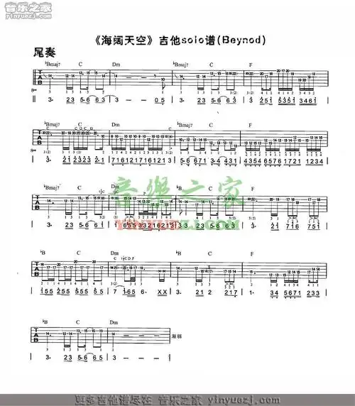 beyond海阔天空solo吉他谱