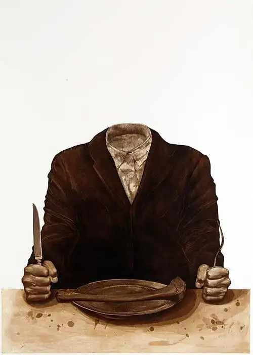 《晚餐》腐蚀铜版画90m×60cm 2012年 裴莹