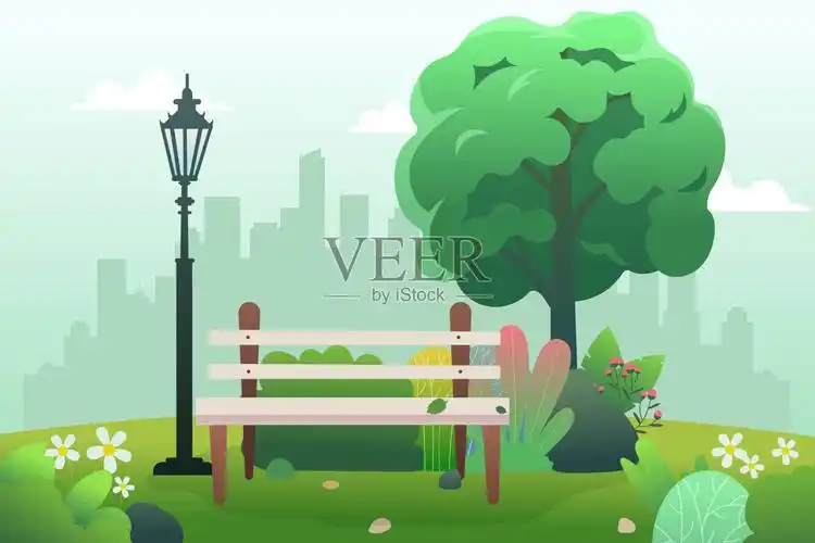 公园里有长凳和弹簧.插画图片素材