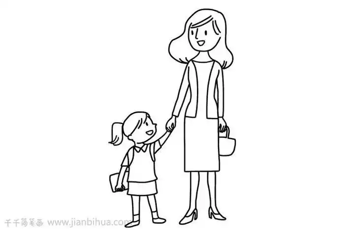画-儿童画画-简笔画-亲子陪伴一起画妈妈陪伴女儿母亲节简笔画画法
