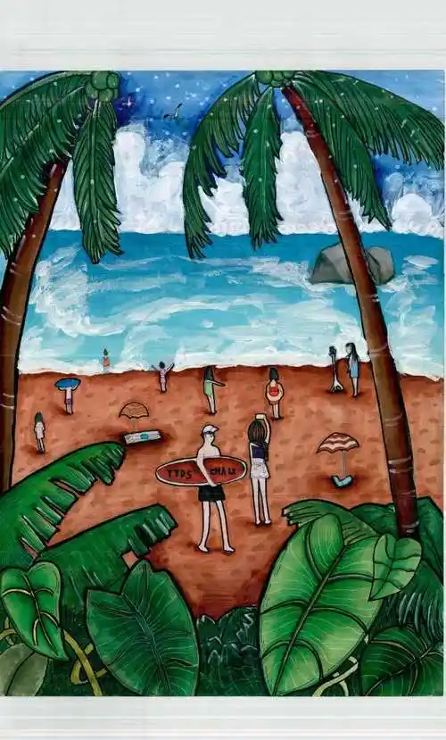 三亚海滩风景儿童画图片 - 智慧妈咪网