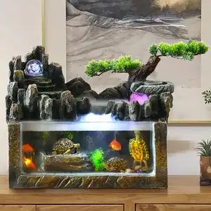 假山流水生财客厅创意摆件办公室小型金鱼缸桌面景观招财开业礼品