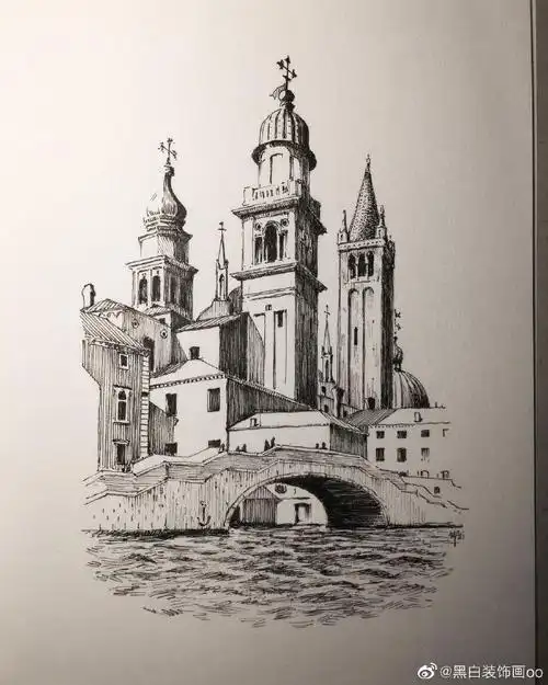 建筑速写##绘画素材##黑白装饰画