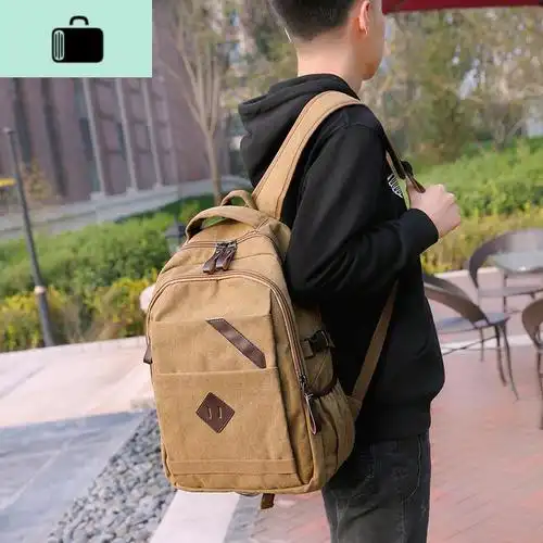 双肩包男韩版潮流青年男士帆布背包休闲包旅行包新款中大学生书包new