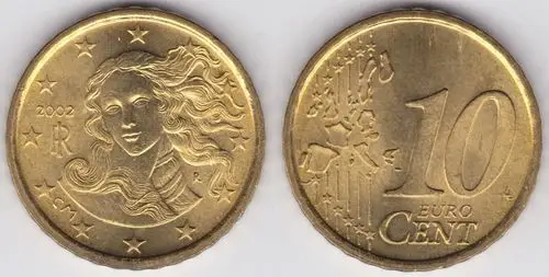 这是意大利的10欧分硬币(1欧元=100欧分).硬币图案为维纳斯 .