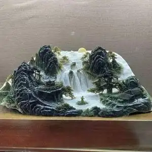 岫岩玉玉石花玉水墨丹青风水山子雕刻地摆件客厅雕玉石大山水摆件