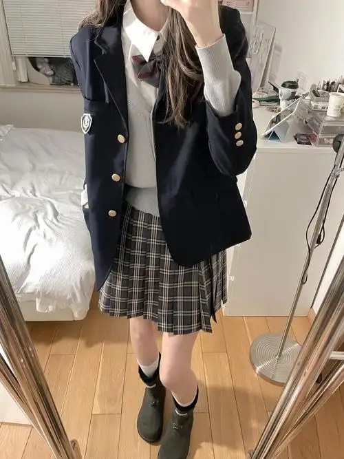 日系学院风西装外套女秋冬jk制服套装全套带蝴蝶结 - 17网