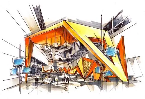 展示空间手绘表现(五)展厅大场景上色篇 - 室内设计教程_马克笔手绘