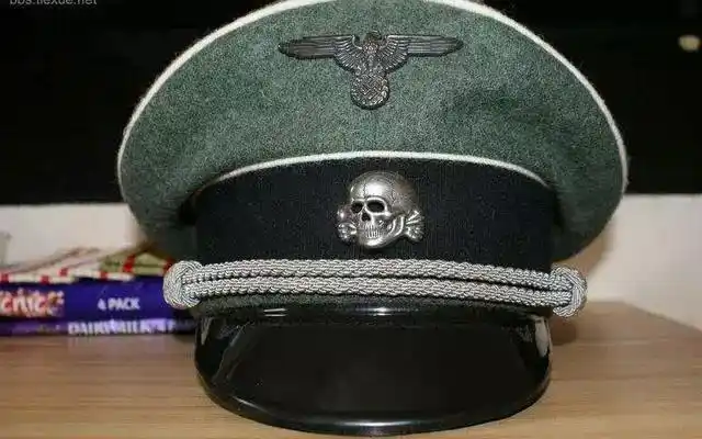 党卫军帽徽   国防军鹰徽佩戴在右胸口袋上面,党卫军的鹰徽都佩蹿在