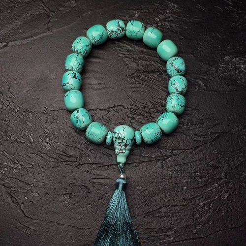 湖北十堰顶级丫角绿色绿松石网花老型珠手持手串