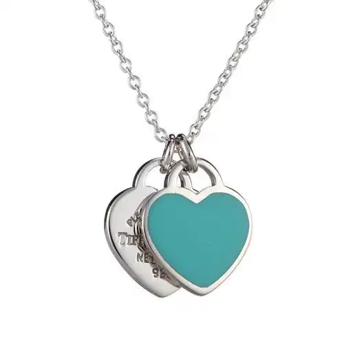 蒂芙尼return to tiffany系列 925银 蓝色双心经典18英寸 女士项链