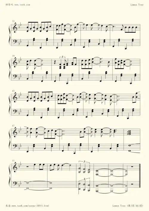 钢琴谱 - lemon tree(中国好声音 第四季)