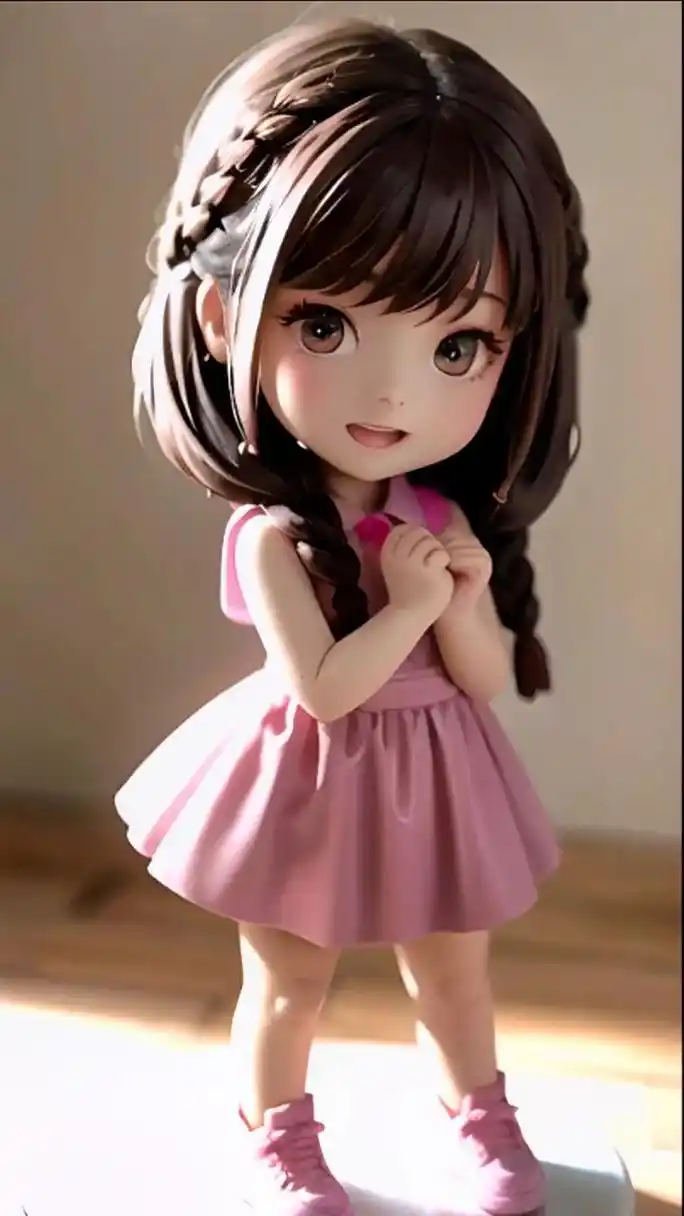 潮玩手办:粉色梦幻时光,魔力穿搭!一位可爱的小女孩95,扎着 - 抖音