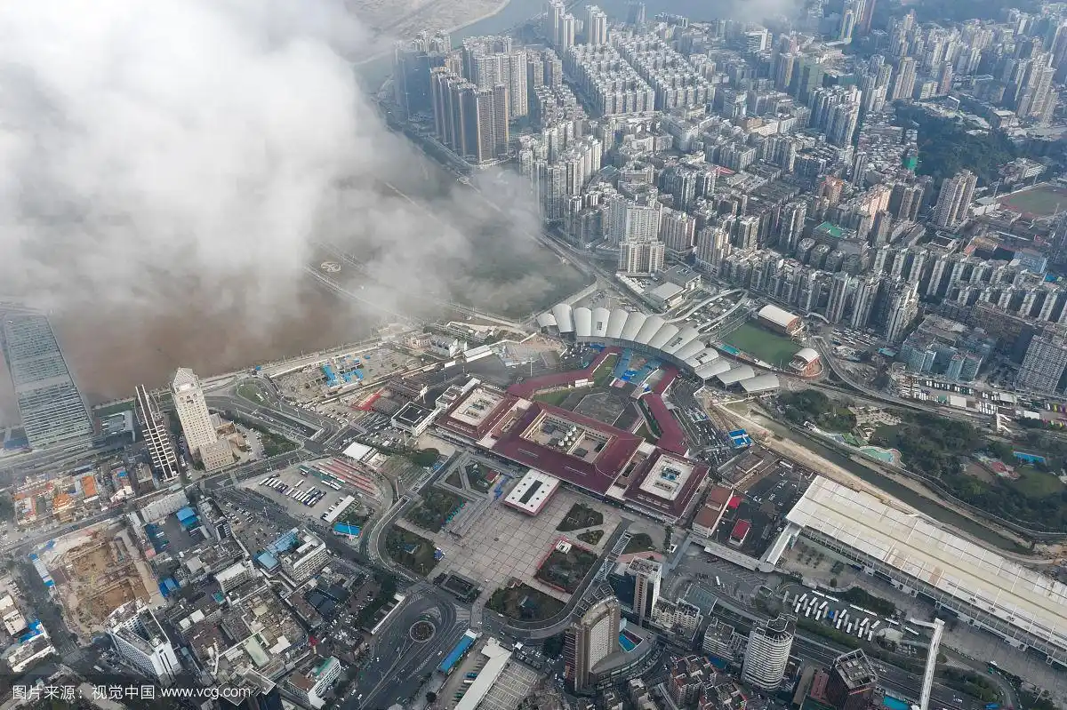 航拍珠海拱北口岸城市风光全景