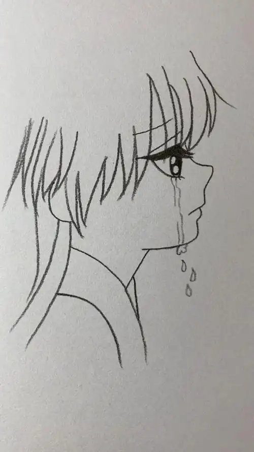 简画流着眼泪的女孩!