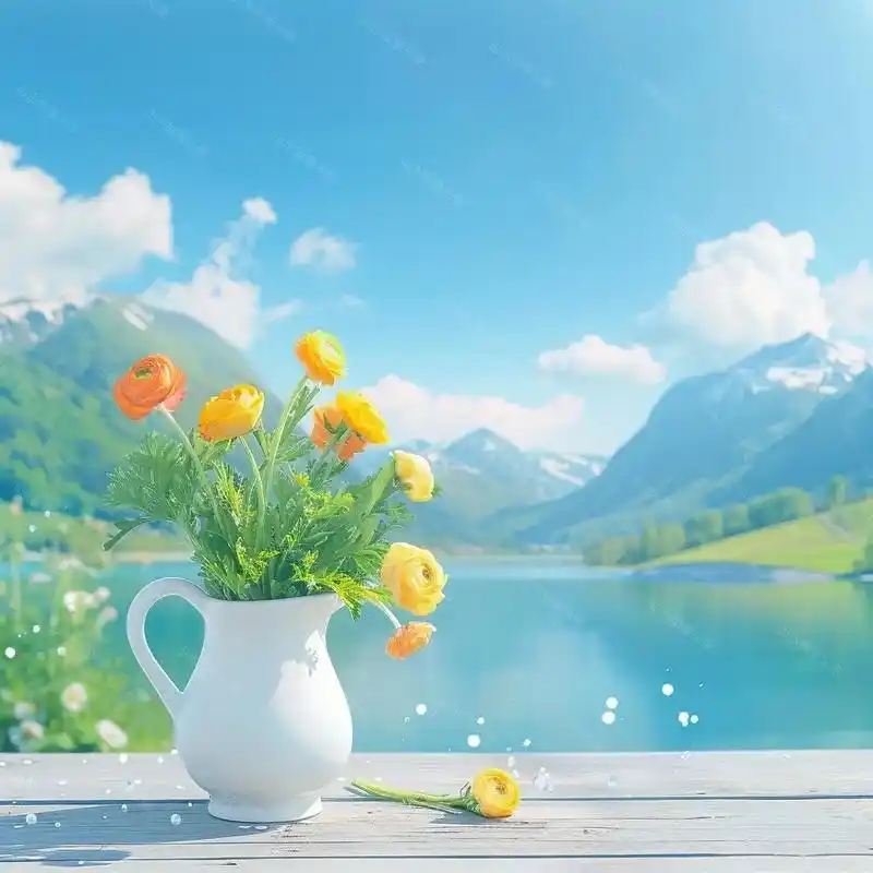 能量头像丨高处盛开 山水相依 意境唯美.鲜花:盛开 展示山