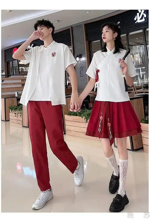 毕业季秋季汉服古风高中学生短袖班服定制套装中国风校服女裙子 女