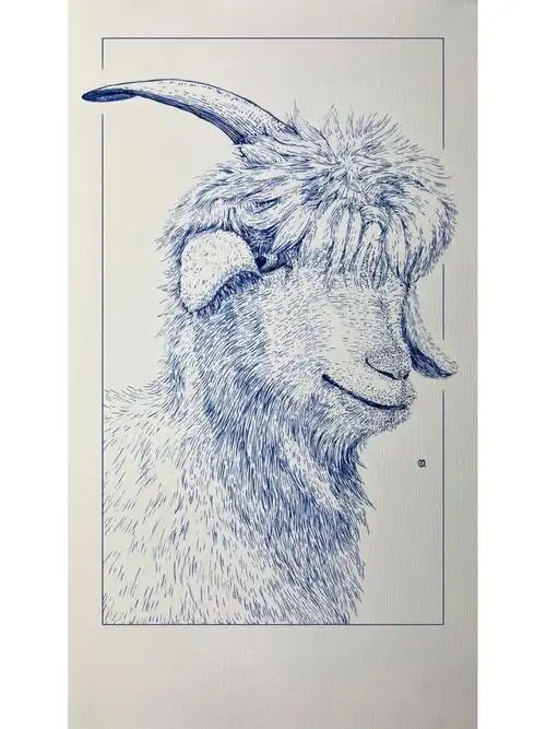 钢笔速写阿尔巴斯小山羊