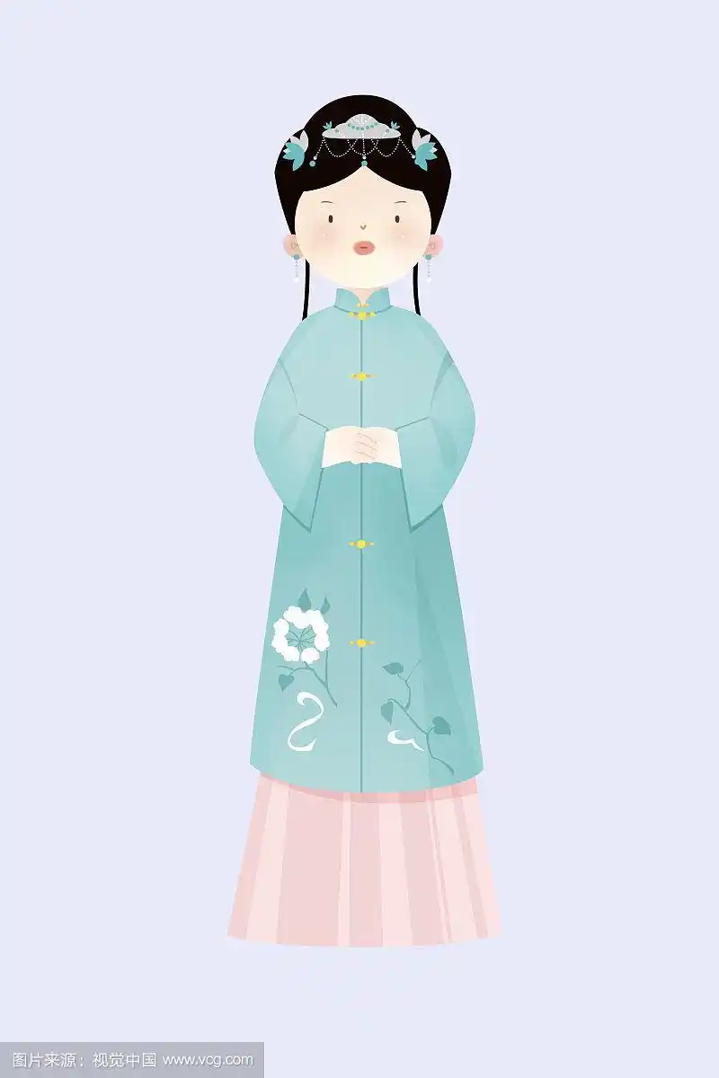 卡通少女少数民族汉族汉服服饰插画
