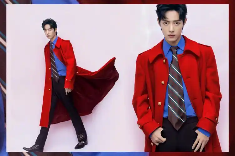 肖战红色大衣飒爽写真图片14