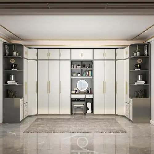 转角衣柜家用卧室书桌一体组合带梳妆台90度钻石型ul型衣帽间衣橱