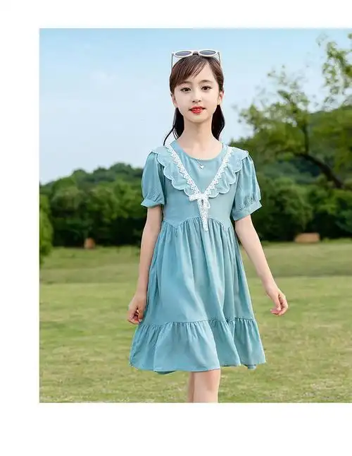 艾诺轮女童夏天中大童连衣裙儿童615岁夏季小女孩超洋气宝宝裙夏装