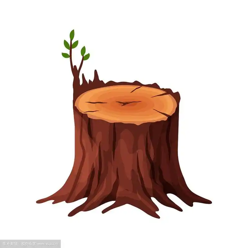 卡通老树桩有裂缝和根