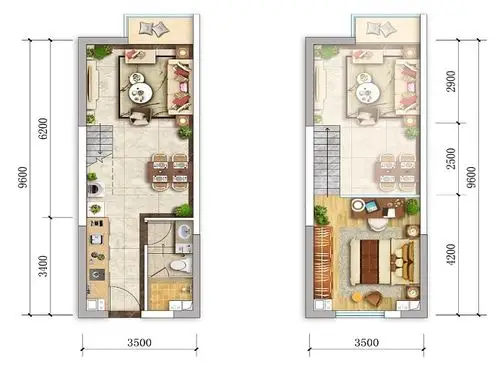 建面44平复式a户型效果图