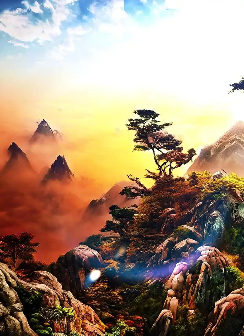 山顶看日出.#ai绘画 #高清壁纸 #治愈系 #旅行图文激励 - 抖音