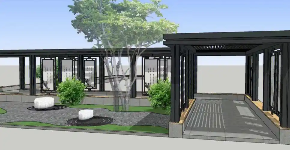 新中式文化长廊su模型分享