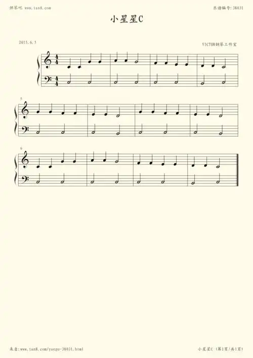 《《小星星》最简单版,钢琴谱》(五线谱 钢琴曲 指法)-弹吧|蛐蛐钢琴