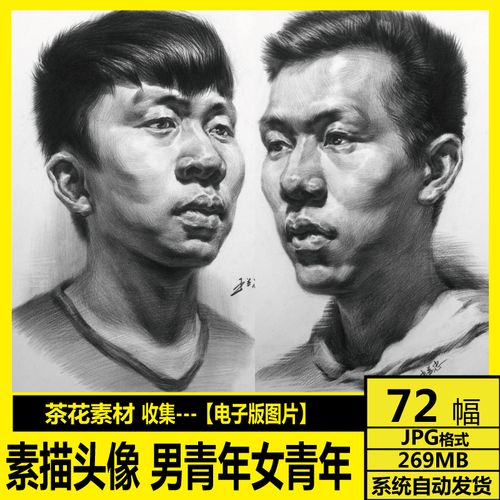 素描头像 男青年 女青年 电子图片 高考艺考联考 临摹 参考素材