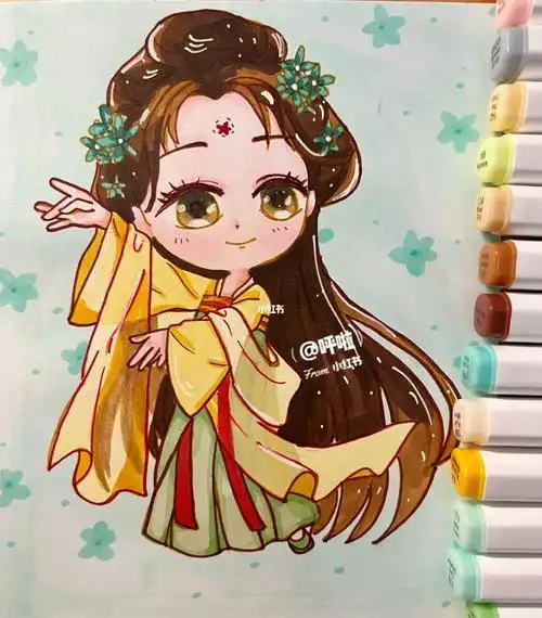 q版动漫古风手绘动漫女生马克笔