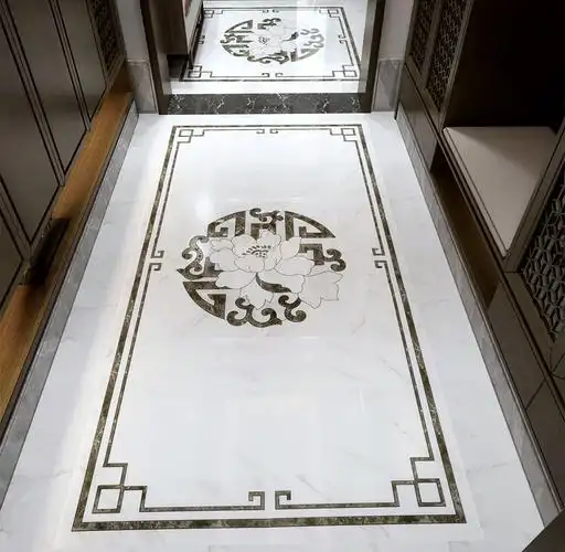 中式客厅地砖拼花入户玄关微晶石现代简约瓷砖拼花地砖仿水刀拼花