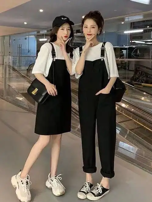夏季新款法式小众洋气很仙显瘦上衣 背带裤闺蜜装时尚套装两件套