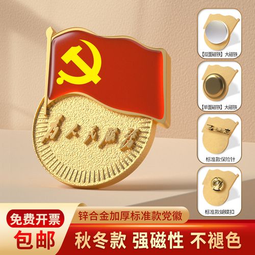 党徽标准型2021年新版胸针磁扣胸章徽章为人民服务党员胸章吸铁石胸徽