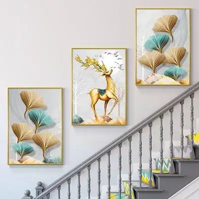 新品现代简约复式楼梯间装饰画北欧麋鹿楼道挂画走廊过道背景墙面