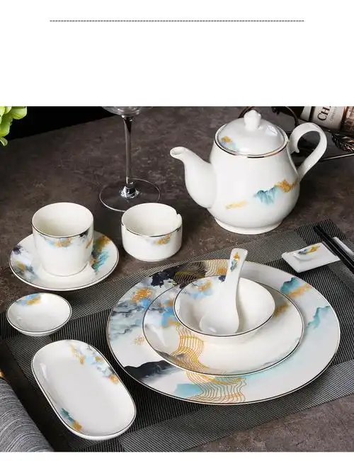 酒店用品陶瓷酒店摆台餐具餐厅会所别墅四件套餐套骨碟翅碗汤勺杯