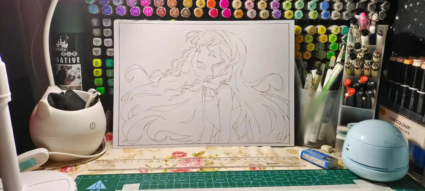 手绘教程 #马克笔手绘 #线稿过程 #临摹手绘  我开始期 - 抖音