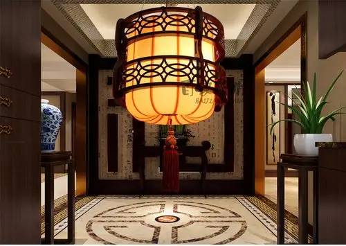 中式实木古典羊皮大厅仿古灯具酒楼包厢灯餐厅酒店大堂创意吊灯