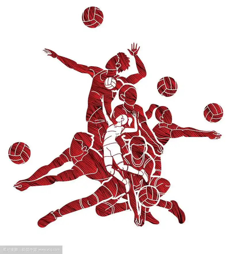 团体排球运动员动作卡通图形