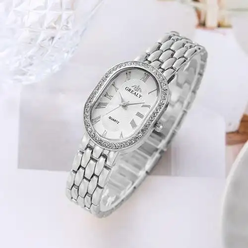 跨境新款水钻奢华腕表女多色酒桶形表盘时尚气质罗马钢带女士手表