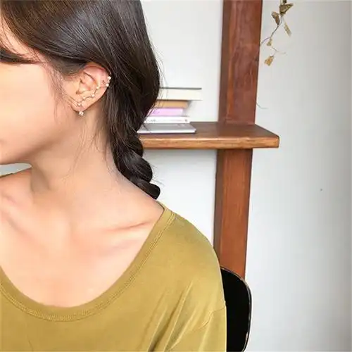 新款韩国精致文艺范锆石耳环气质左耳单只佩戴耳骨夹耳钉几何批发