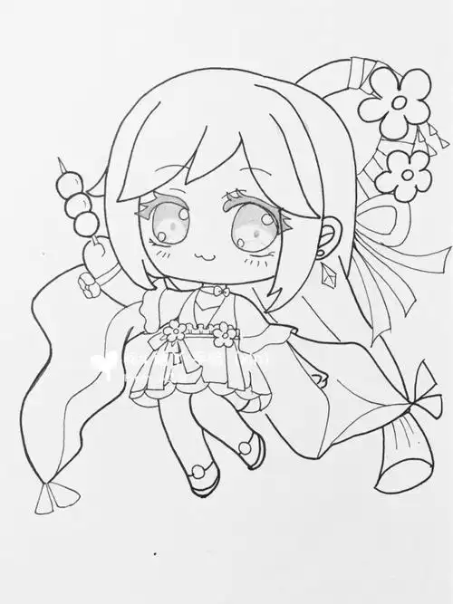 迷你世界q版头像人物手绘画线稿二创花小楼