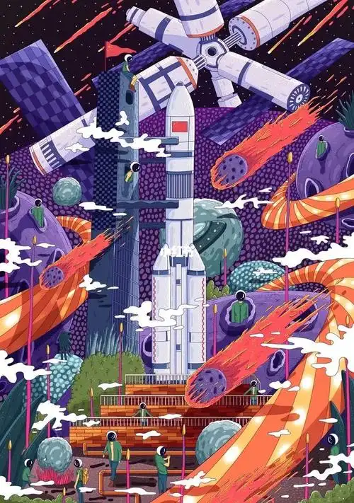 科技主题插画装饰画素材