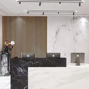 现代仿格栅大理石纹办公室墙纸直播间装饰背景公司前台形象墙壁纸