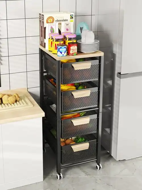 厨房置物架蔬菜收纳筐抽拉式窄边菜架子多功能储物柜多层落地家用